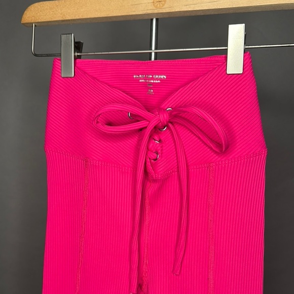 Year of Ours High-Waisted Lace-Up Football Leggings Ribbed Hot Pink XS - Picture 4 of 12